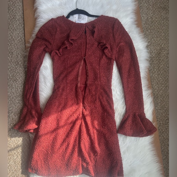 MINERVA FLARED CUFF KNIT WRAP DRESS MAROON - Picture 7 of 11